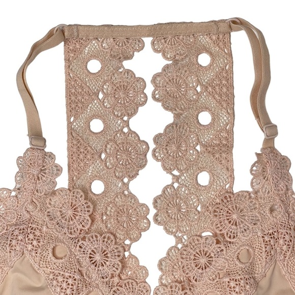 Aerie Bralette Womens Small Lace Daisy Chain V Neck Racerback Bra Pink Blush - Picture 2 of 11
